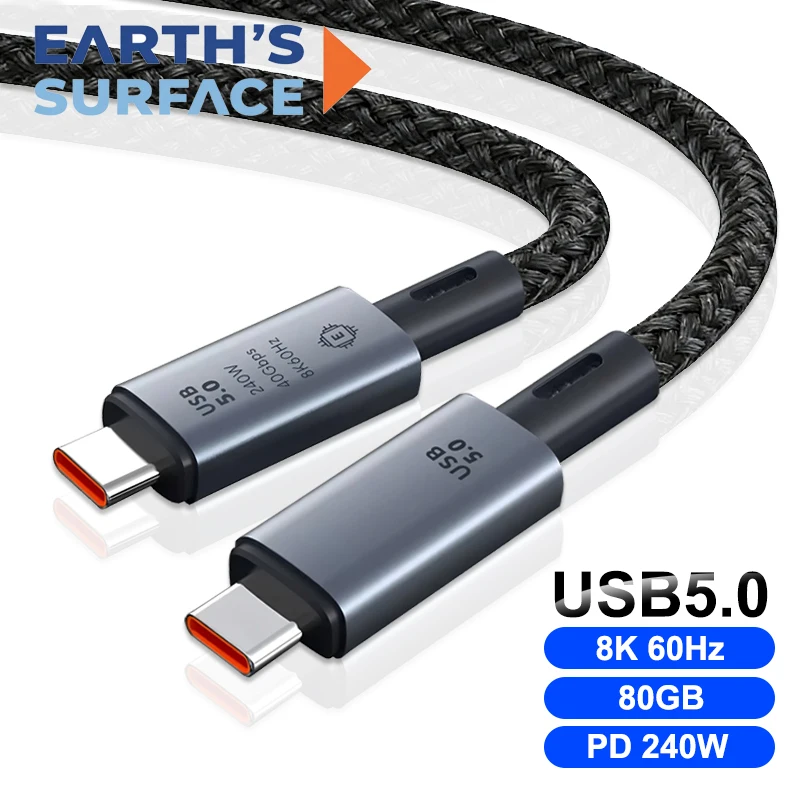 Câble USB 5 80 Gbps 240 W 8K 60 Hz pour Thunderbolt 5 Type C, charge rapide Thunderbolt 3 USB 5.0, câbles de transfert de données USB Type C vers C