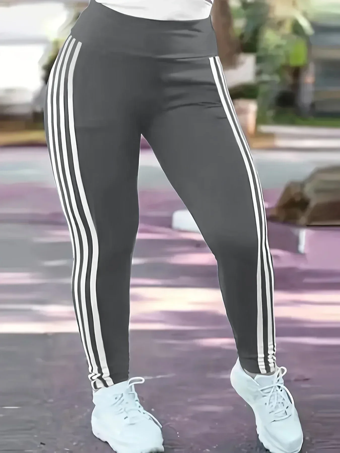 

Women’s Plus Size 1XL-5XL Fashion Striped Leggings Pants Ladies Casual Slim Sports Running Pants