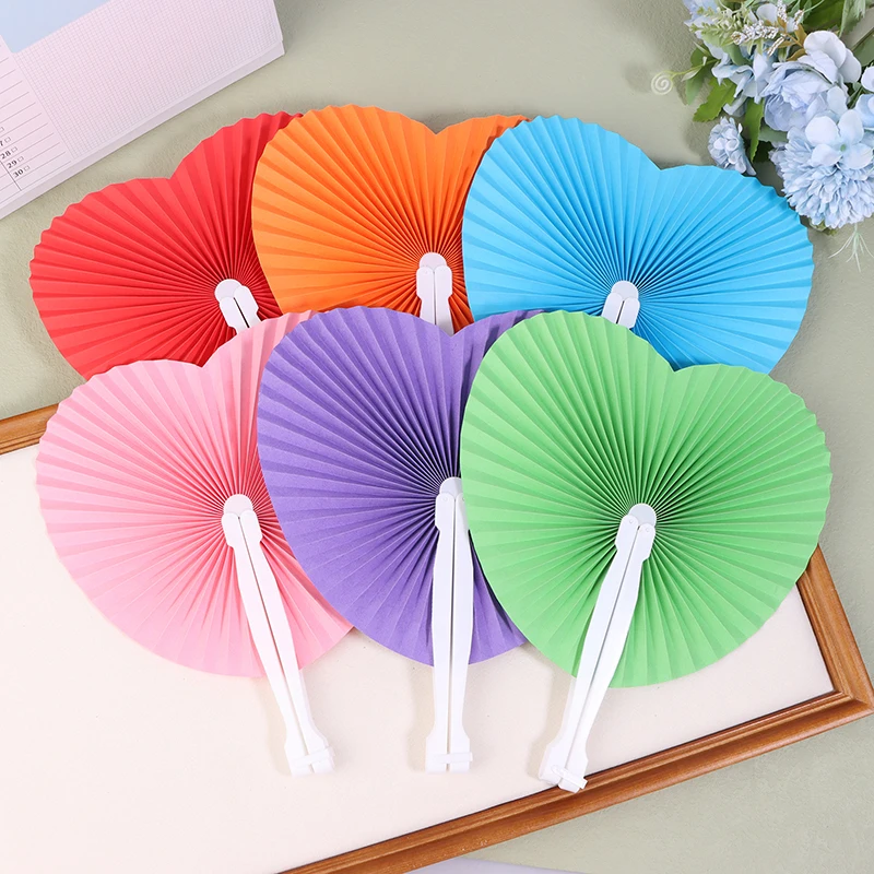 1Pc Wedding Heart-Shaped Paper Folding Fan For Birthday Party Souvenirs Anniversary Engagement Baby Baptisms Guest Gifts