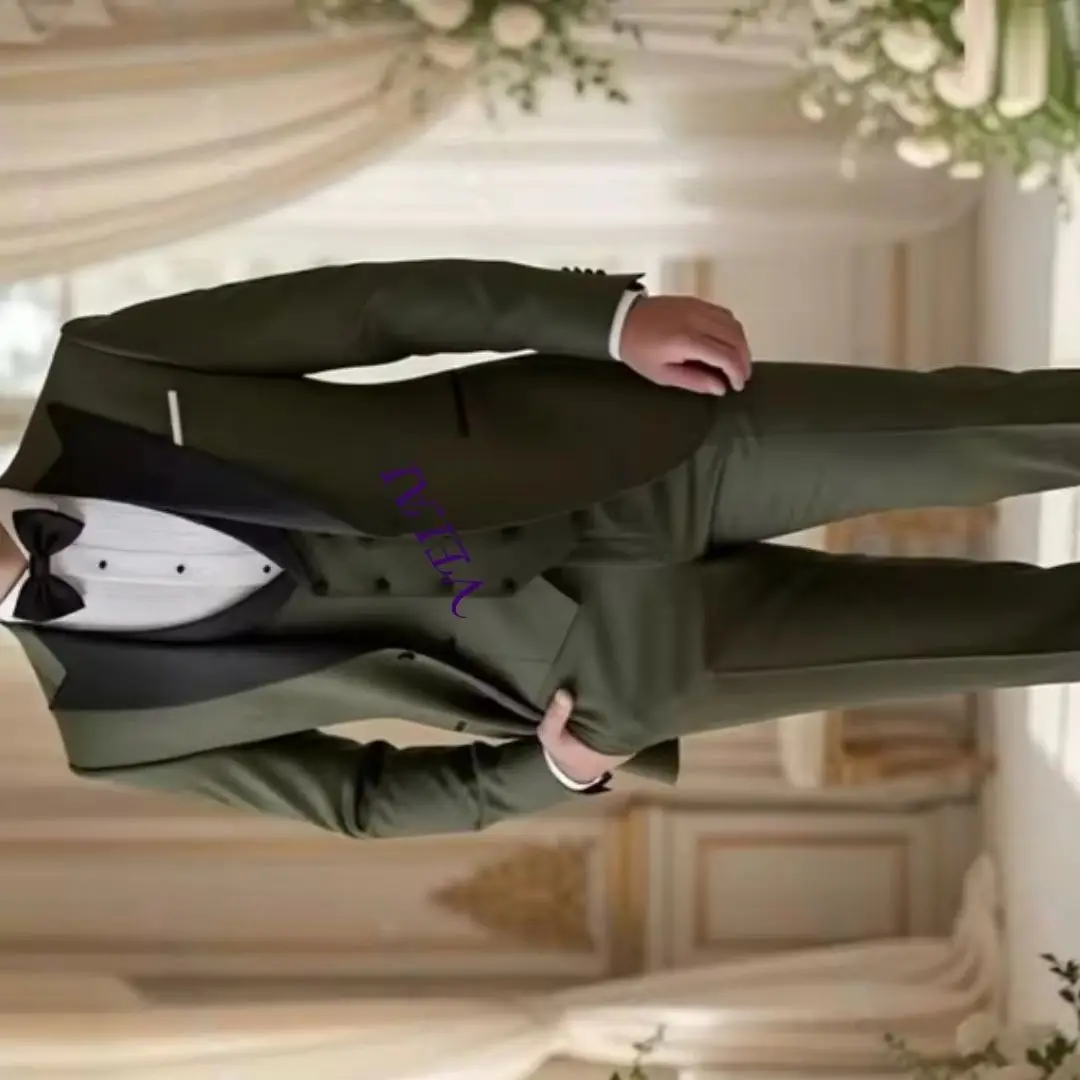 

Lavender Acetate Satin 3 Piece Men's Tuxedo Set with Customized Black Collar Blazer for Formal Groom Wedding Party Prom Male Bus