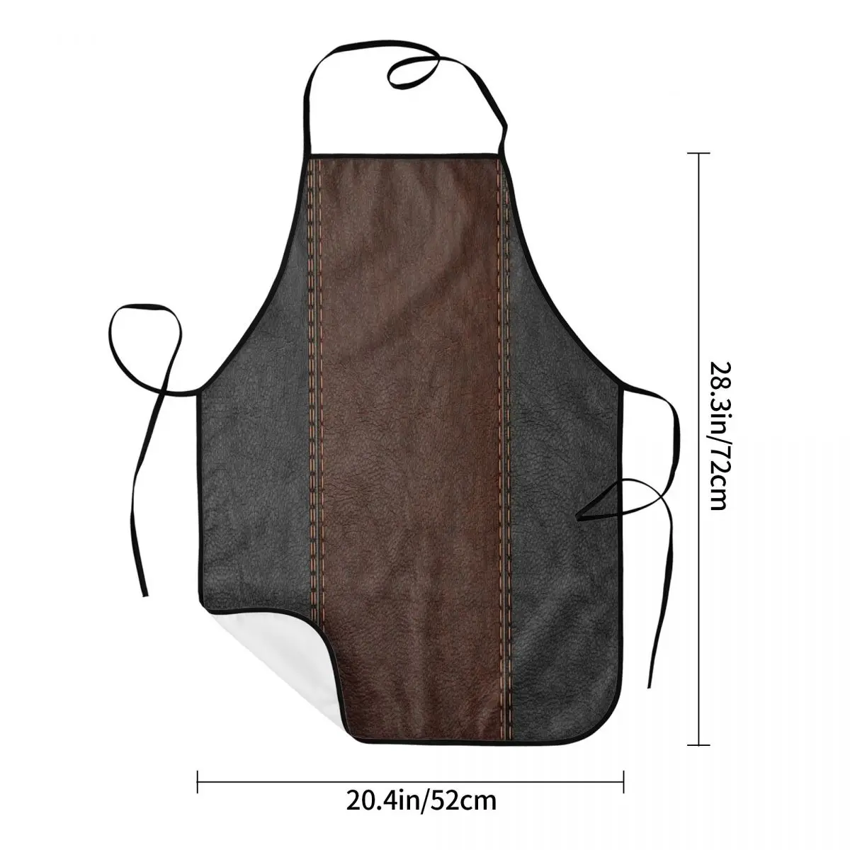 Vintage Black And Brown Stitched Leather Print Apron Women Men Bib Medieval Style Cooking Kitchen Tablier Cuisine Chef Baking