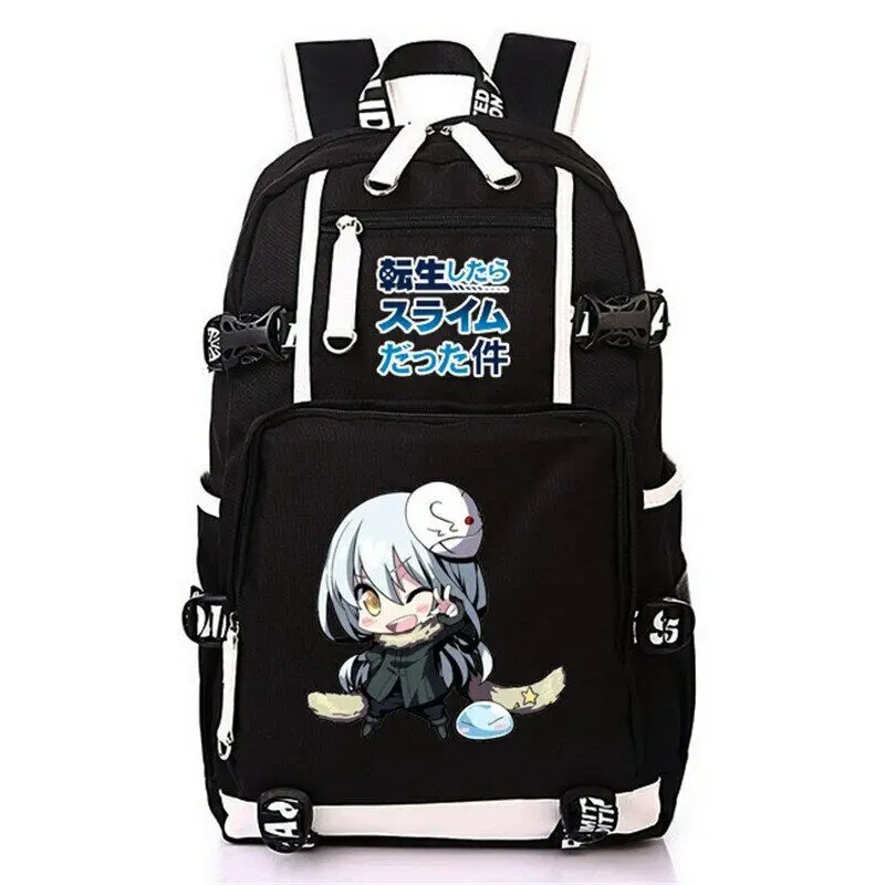 Anime dieses Mal wurde ich als Schleim USB-Rucksack Schüler Schult aschen schwarz Mochila Kinder Teenager Schulter Reisetaschen wieder geboren