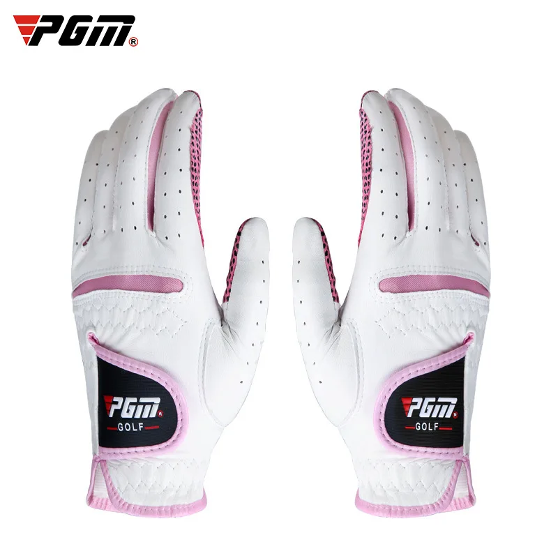 PGM Golf Gloves Women Cape Kid Real Leather Protective Finger Training Breathable Ladies Sport Wear 1 Pair Right Left Hand ST007