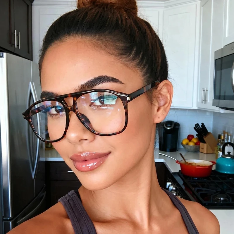 1pc All-Match Double-Beam Pilot Glasses, Large Frame, Men's and Women's Casual Multi-Scene Glasses