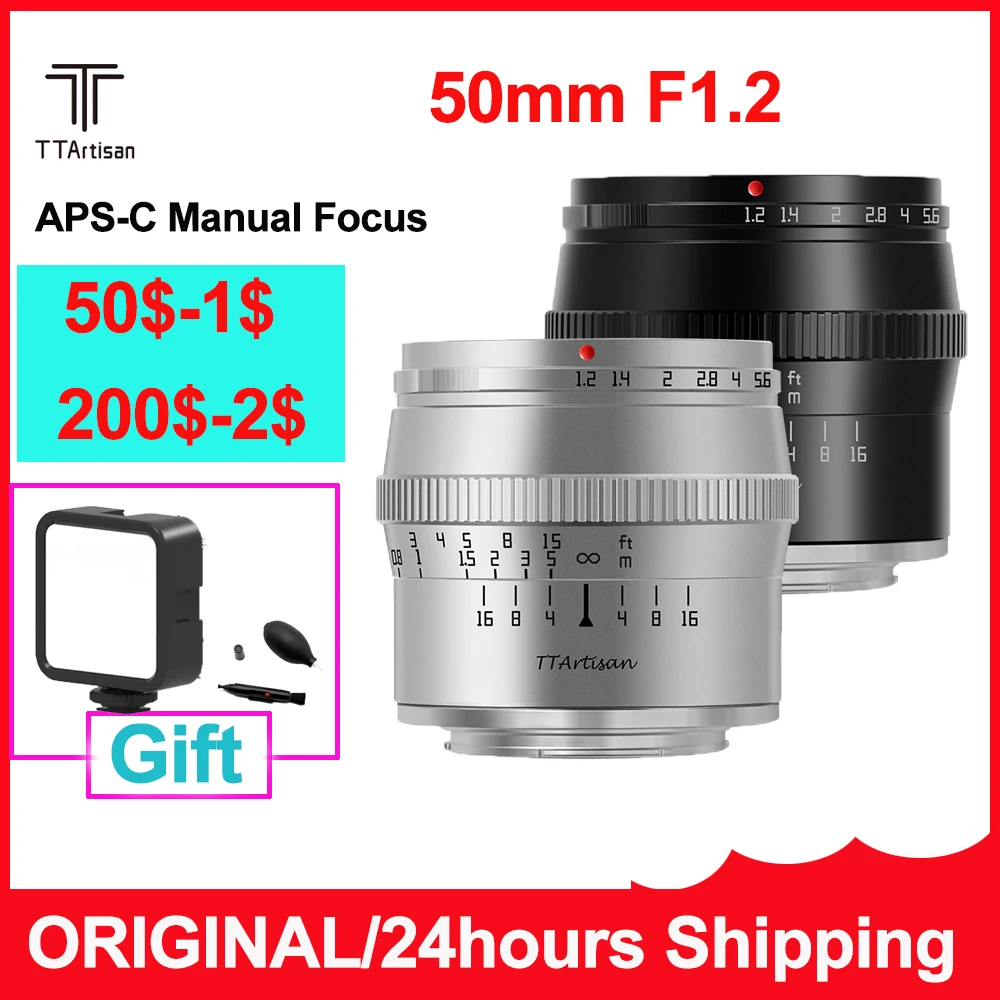 TTArtisan 50mm F1.2 Portrait Camera Lens APS-C Manual Focus Large Aperture Mirrorless Camera Lens for Sony FUJIfilm Canon Nikon