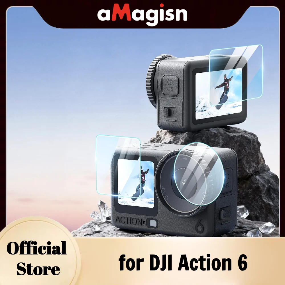 aMagisn Tempered Glass for DJI OSMO Action 6 - 9H Hardness Ultra HD Anti-Fingerprint Lens Camera Screen Protector for Action6