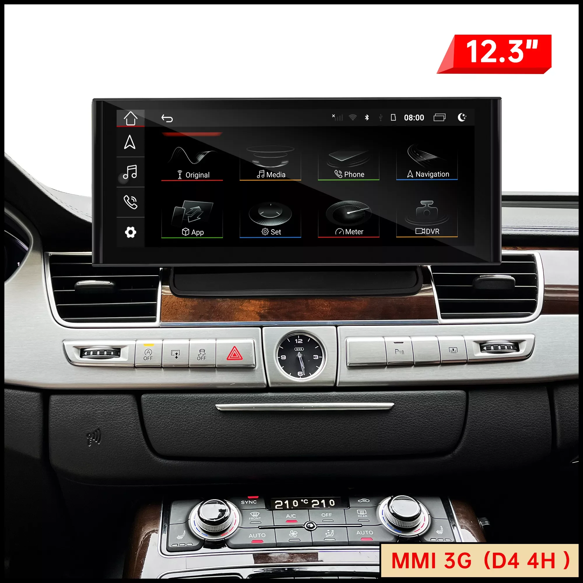 

12.3 CarPlay screen for Audi A8 A8L S8 Rs8 D4 wireless Android Auto multimedia Spotify Android 14 GPS navigation music video BT