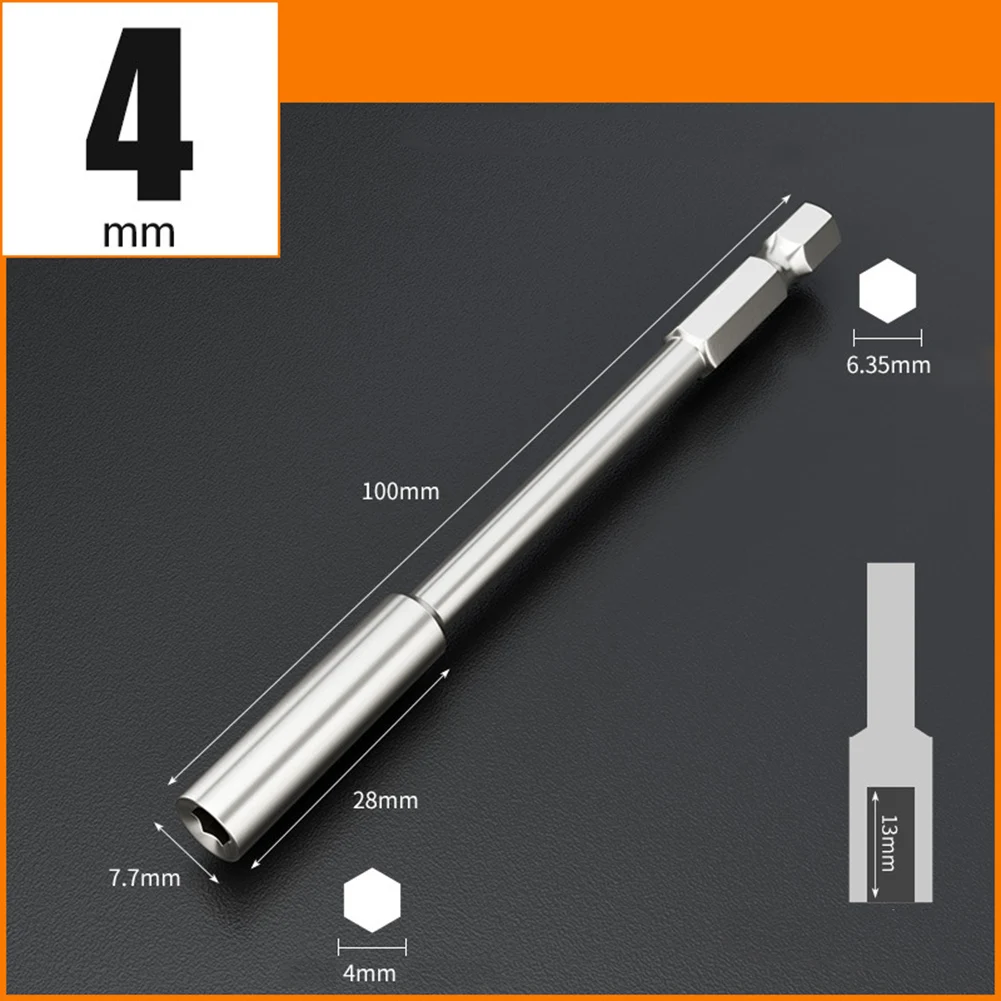

6.35mm Shank Extension Bit Holder For Maintenance 100mm Extension Brand New Firmly Adsorbs Screw Optional Size 4.0mm