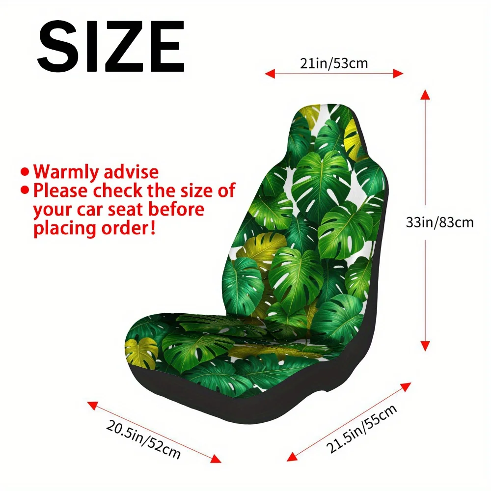 قطعتان من أغطية مقاعد السيارة المطبوعة بأوراق استوائية خضراء - قابلة للغسل، بوليستر متين، مناسب عالمي للسيارات وسيارات الدفع الرباعي والشاحنات - Gre نابضة بالحياة #2