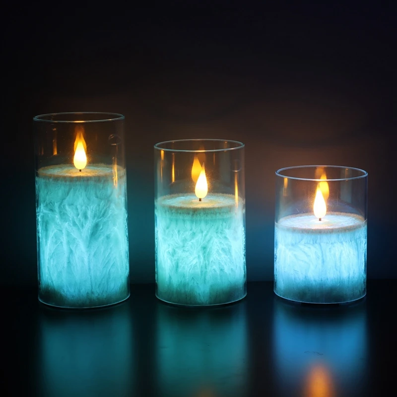 Flameless Battery Operated Candles Set of 3 Pillar LED Candles with Remote Control Colorful for Home Decor Table Centerpiece