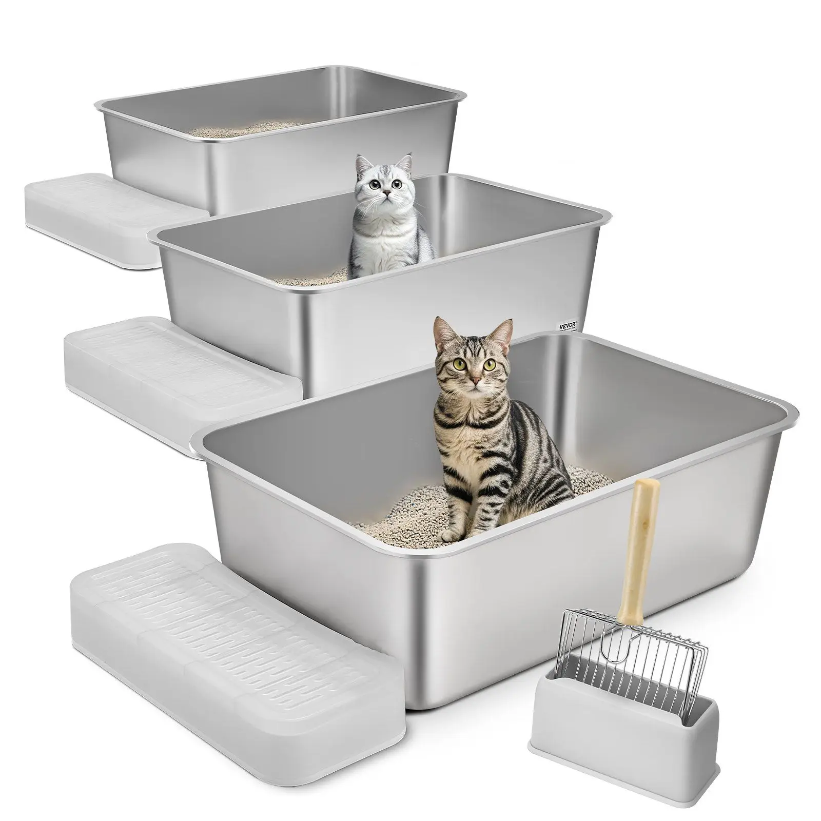 

8 in Deep Cat Litter Box Odor-Free Litter Box with Filtering Foot Board