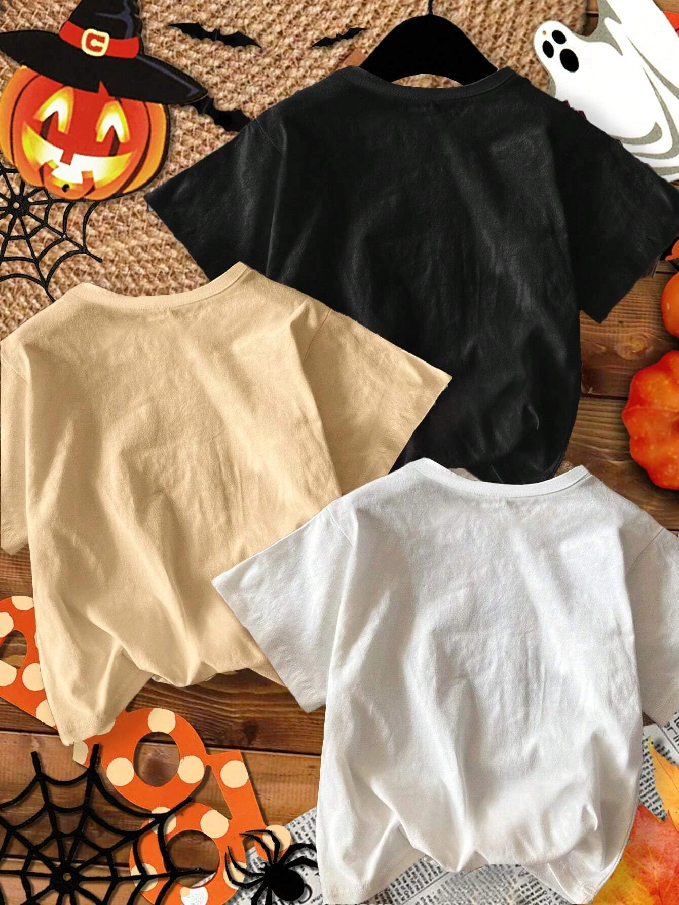 3pcs/Set Young Boy Casual Simple Halloween Element Printed Loose Crew Neck Short Sleeve T-Shirts, Summer