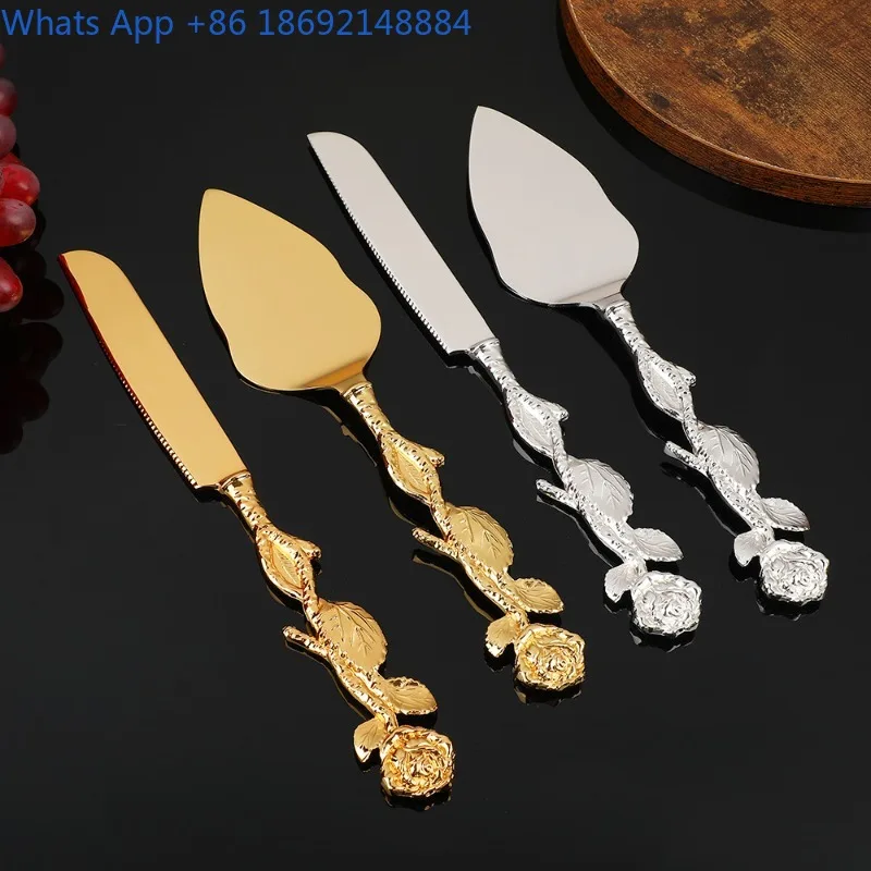 

Light Luxury Zinc Alloy Rose Knife and Spatula Set Hotel Dining Table Cake Bread Pizza Knife and Spatula Home Baking Tools