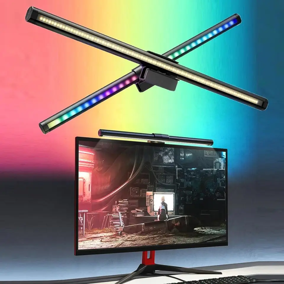 Listwa LED RGB do monitora komputerowego, rytmiczne podświetlenie ekranu, lampka biurkowa z płynną regulacją jasności do nauki, czytania, gier, oświetlenie stołu.