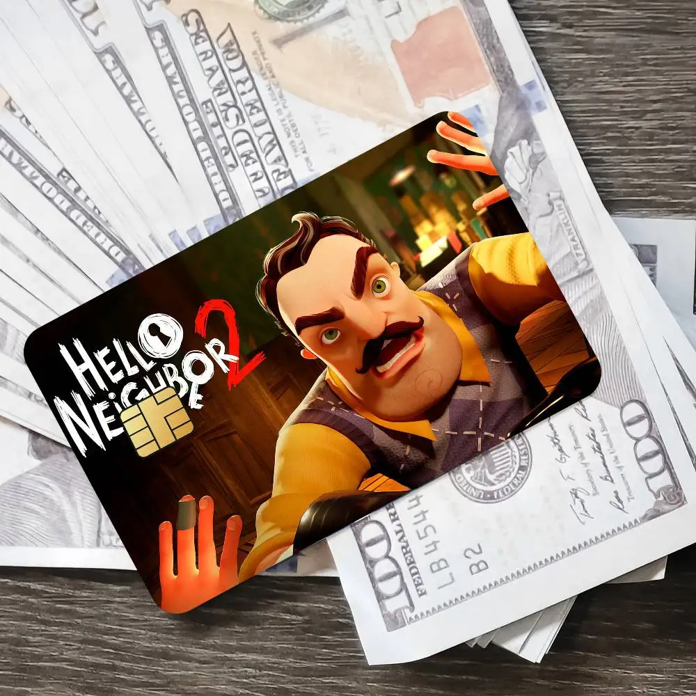 لعبة Hello N-Neighbor 2 ملصقات بطاقات جلدية مقاومة للماء غطاء ائتماني 4 قطع ديكور أمامي للخصم حافلة بنكية #6