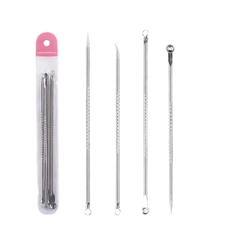 Ensemble d'aiguilles d'acné en acier inoxydable, pour presser les particules de graisse, points noirs, outils de soins de la peau, 4 pièces