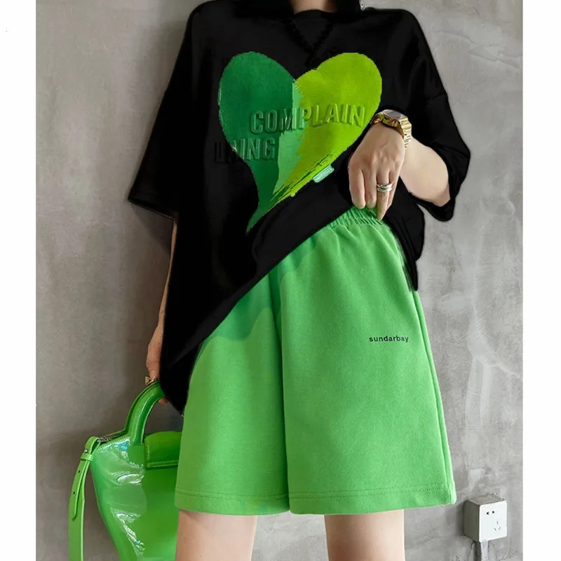 Nuevo traje deportivo informal holgado para mujer, pantalones cortos finos, sueltos y versátiles de manga corta, conjunto de dos piezas a la moda, Tops de moda