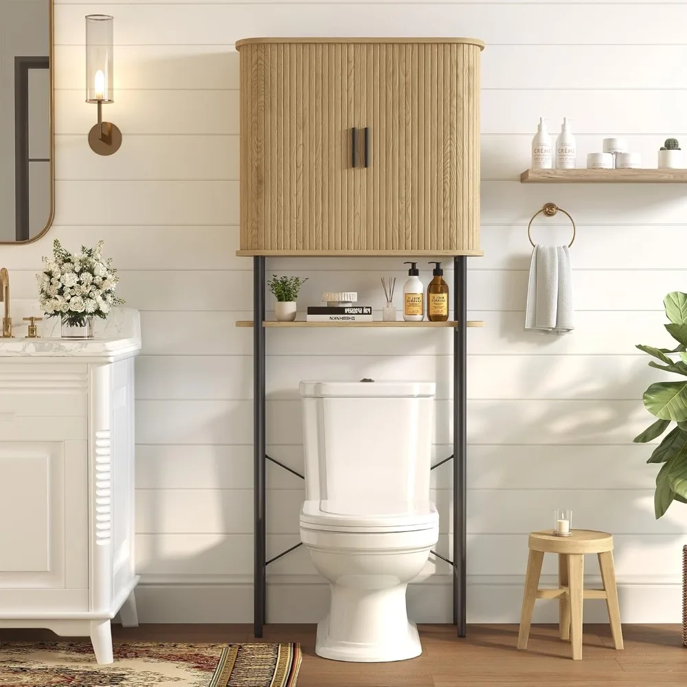 

luted Bathroom Wall Cabinet, Wall Mounted Medicine Cabinet with Sliding Tambour Door & Adjustable Shel, 3-Tier Over the Toilet S