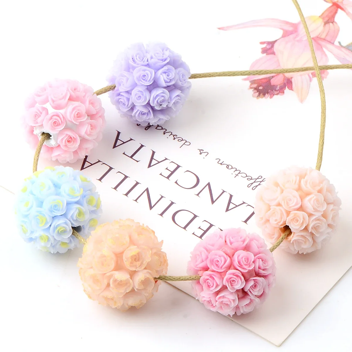 5pcs Solid color rose flower ball acrylic bead，large Hole Loose Spacer Bead For Jewelry Make DIY Bracelet necklace Accessories