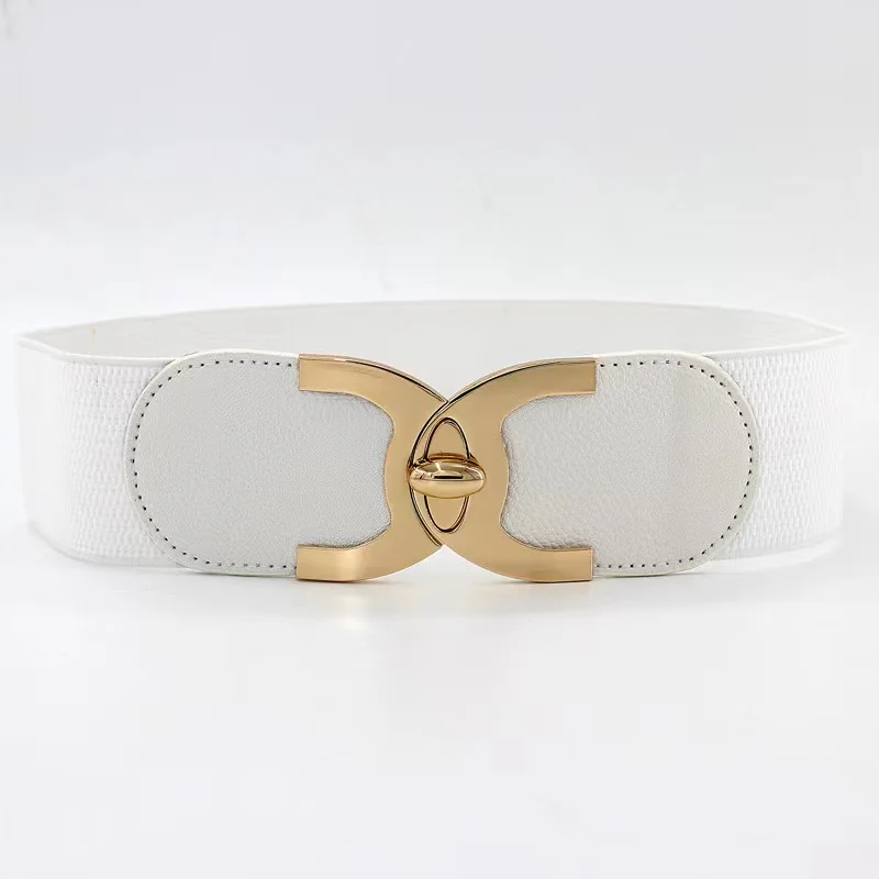 حزام نسائي، Ceinture Femme، حزام خصر مطاطي واسع مع إبزيم دوار ذهبي، حزام Cummerbund عريض أنيق Y2K #6