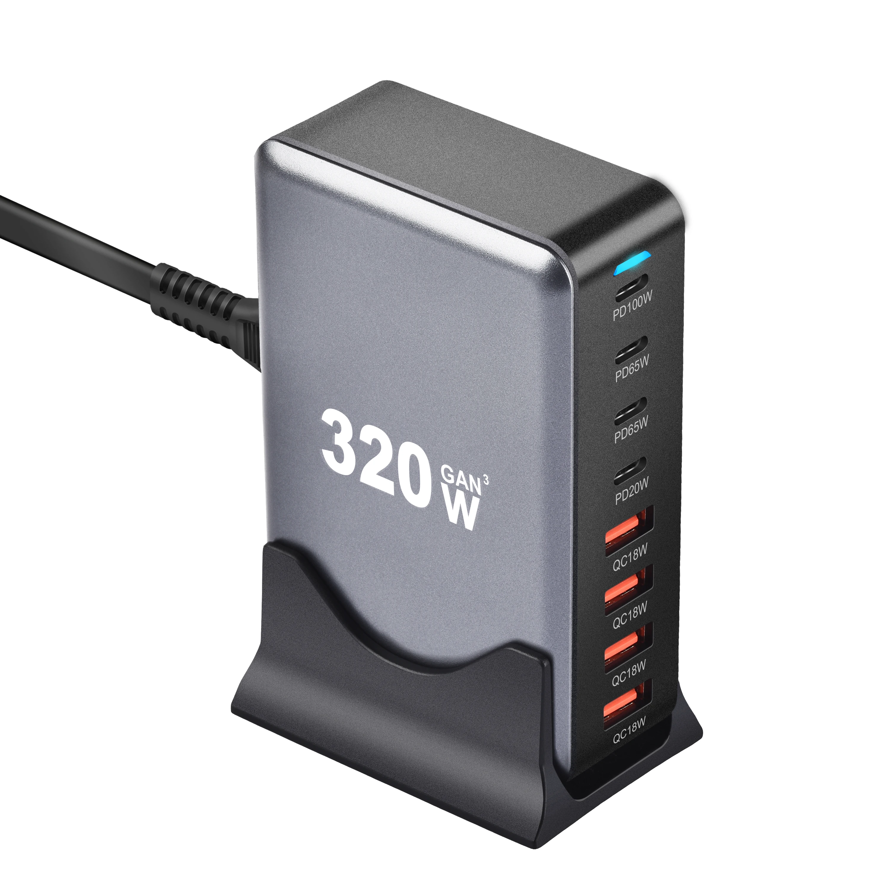 Cargador GaN de 320W USB C, cargador rápido de escritorio de 8 puertos USB tipo C PD, carga rápida 3,0 USB tipo C para iPhone15 14 Samsung