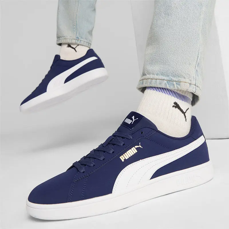 PUMA 392336-03 Unisex Navy White Gold Low Top Skate Shoes Classic Formstrip Durable Rubber Outsole Daily Casual Walking Trainers