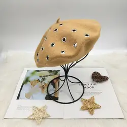 Winter Beret Women Woolen Lovely Circle Iron Ring Solid Breathable Autumn Girls Outdoor Casual Retro Berets Berret Femme Gorros
