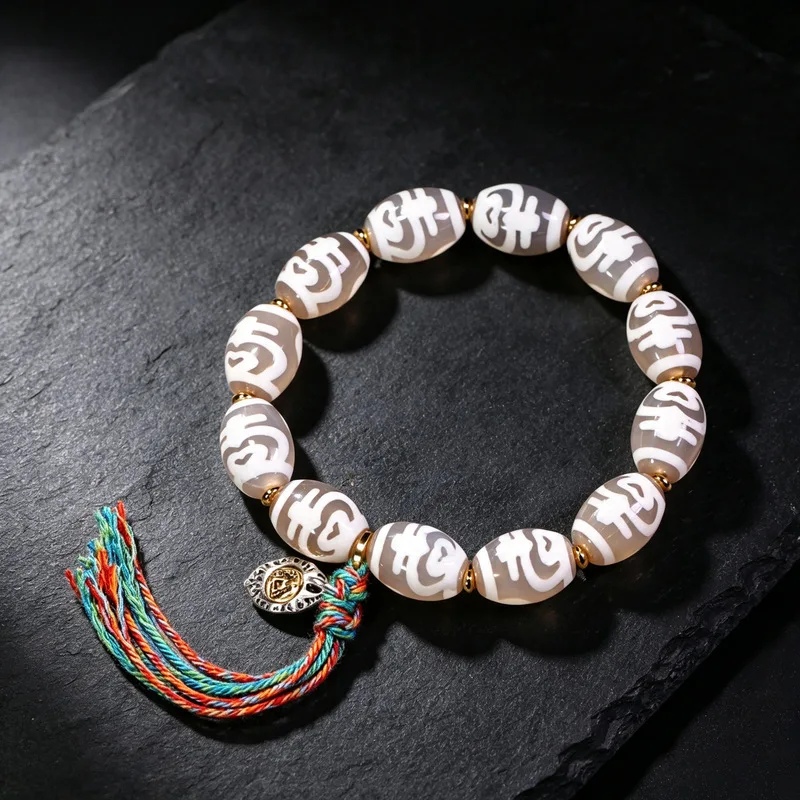 Flawless natural agate chalcedony ice white gemstone bracelet with connected heart-shaped and single beads accessori