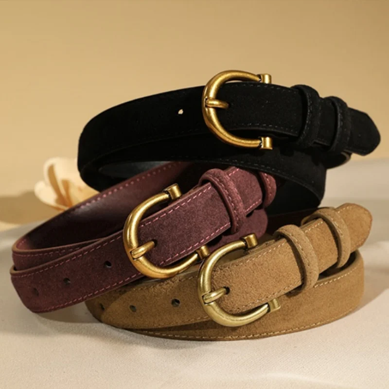 حزام من جلد الغزال الفاخر للنساء من الجلد الطبيعي بإبزيم ذهبي، حزام أنيق عالي الجودة، إكسسوارات ملابس رسمية أنيقة هدية