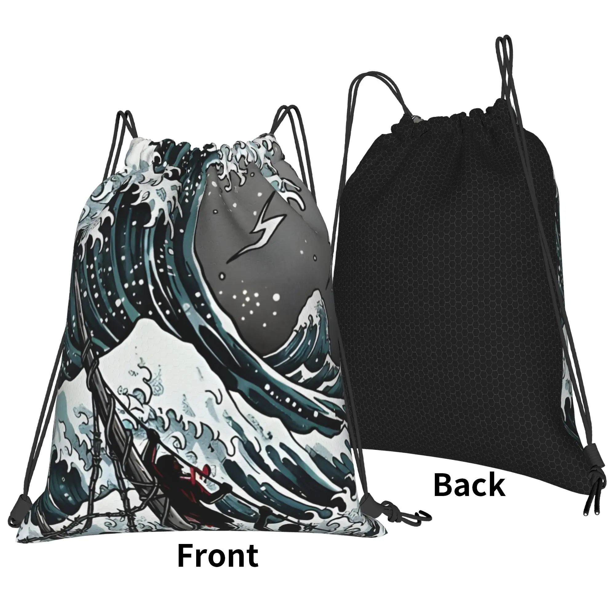 Trippy Landscape TheWave Of Chaos Dark Sea Exploration Portable Sports Riding gym Drawstring Bags Cool gift Storage Backpacks
