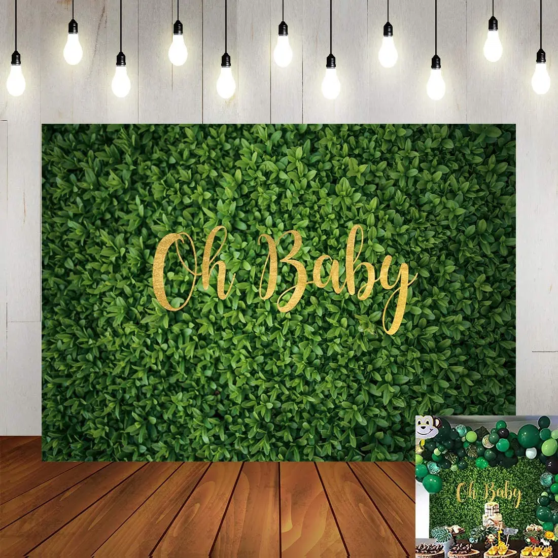 Oh Baby Green Leaves Photography Backdrop Boy Girl Baby Shower Background Newborn Announce Pregnancy Birthday Party Decorations