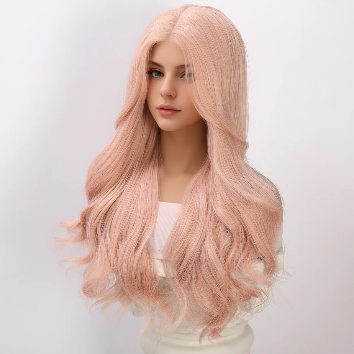 Cabelo encaracolado de alto nível para mulheres, renda pequena, corte médio, linha fina realista, branco e rosa, perucas bonitas para reduzir a idade