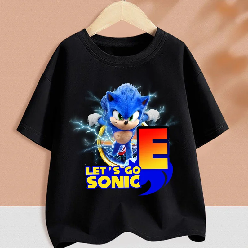 Camiseta Sonics para niños, camiseta con letras de la A a la Z, ropa con cuello redondo, ropa de verano de manga corta para niños, ropa con estampado de Anime, regalo