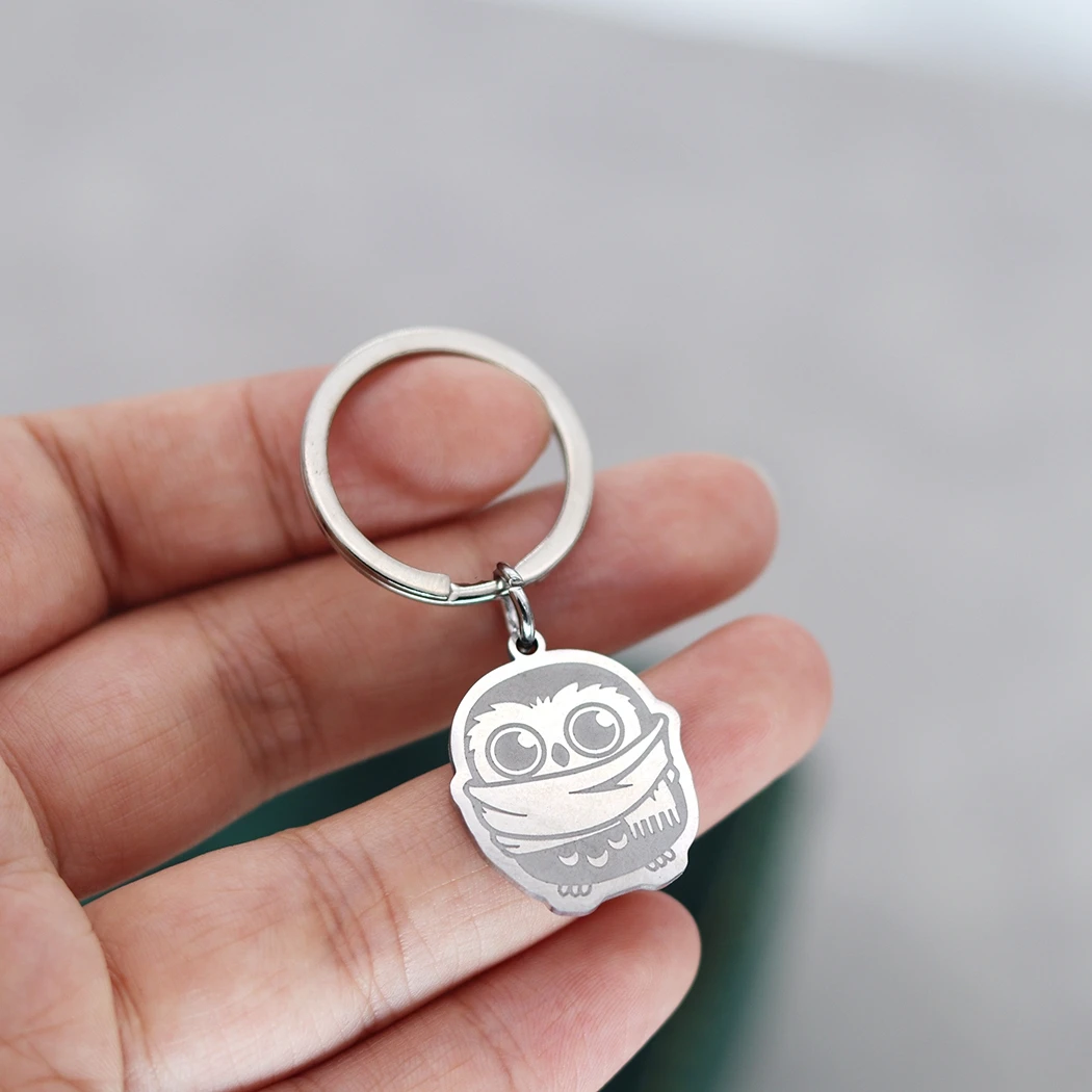 QIMING Custom Name Animal Owl With Big Scarf Keychains Women Key Ring Stainless Steel Jewelry Engraved Keyring Men Gift