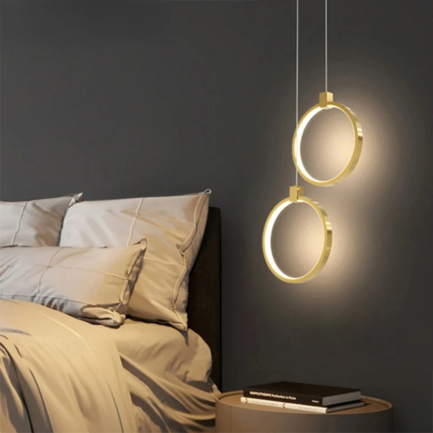 

New Enhance your home interior with Elegant and Warm Modern Stylish Gold Round LED Pendant Lights - Perfect for Bedroom and Livi