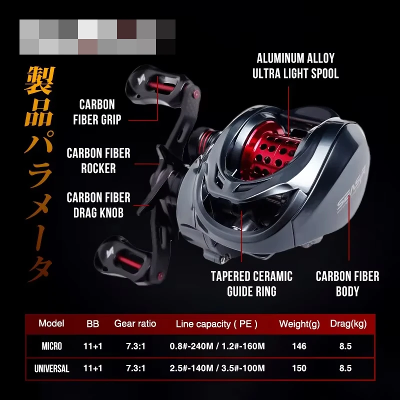 Seasir Mansory Baitcasting Fishing Reel 146g Ultralight Carbon 11+1 7.3 1 HS Ratio Hybrid Ceramic Bearing Double Spools Seawater