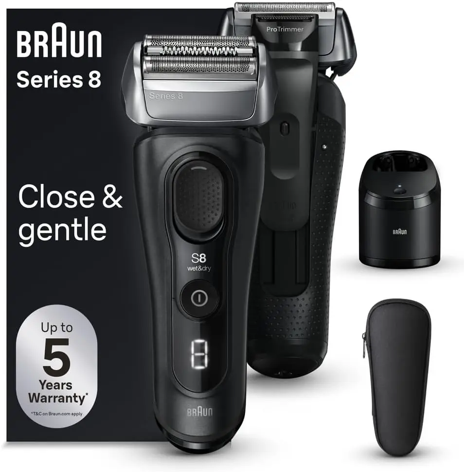 8 8567cc Electric Razor for Men, 4+1 Shaving Elements & Precision Long Hair Trimmer, 5in1 SmartCare Center, Close & Gentle