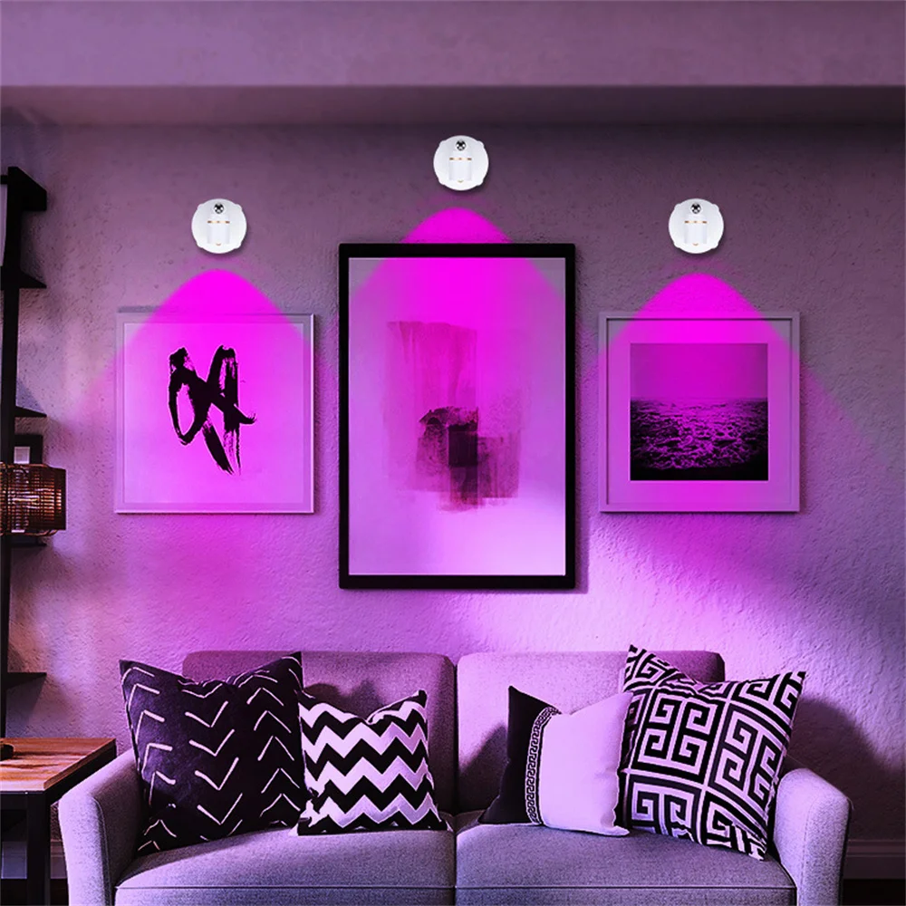 RGB Color LED Downlight with Remote, Wireless Spot Light, Battery Powered, Rotatable Wall Lamp for Foyer,Background, 2 Packs