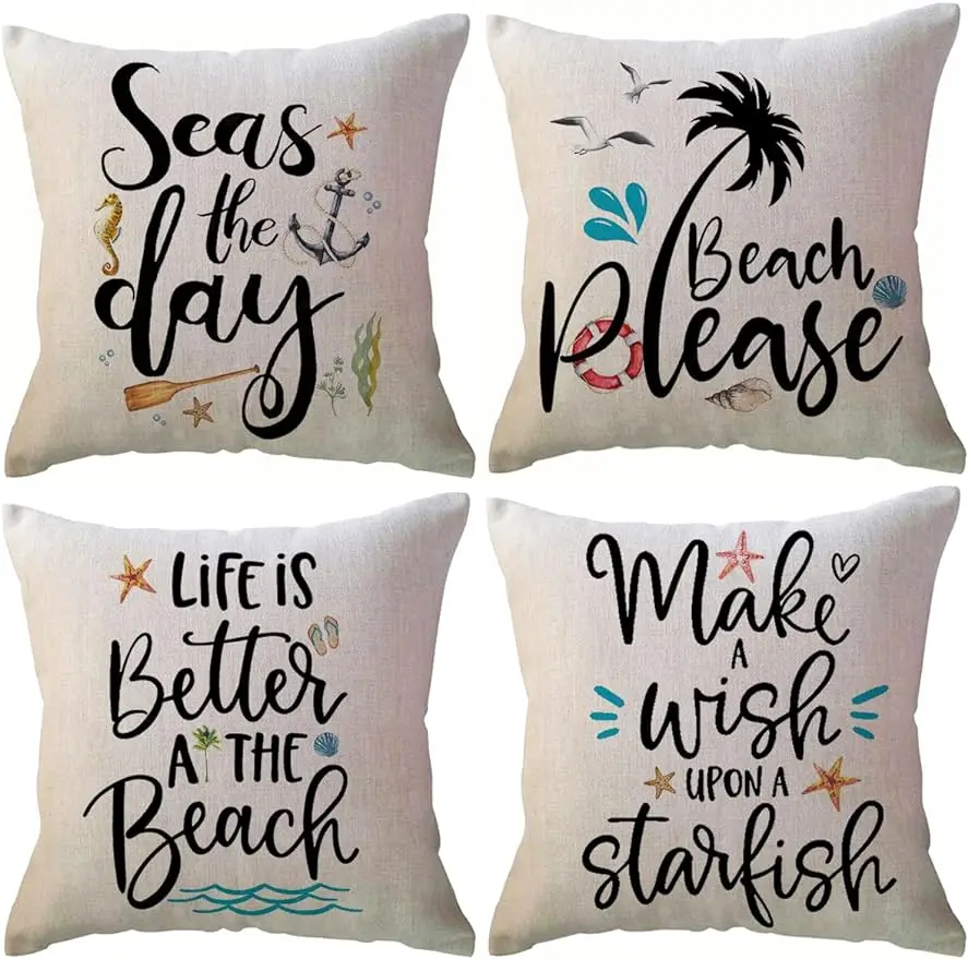 

Наволочка для пляжа, украшение для летнего отпуска, наволочка для подушки, украшение для пляжного дома, льняной квадрат