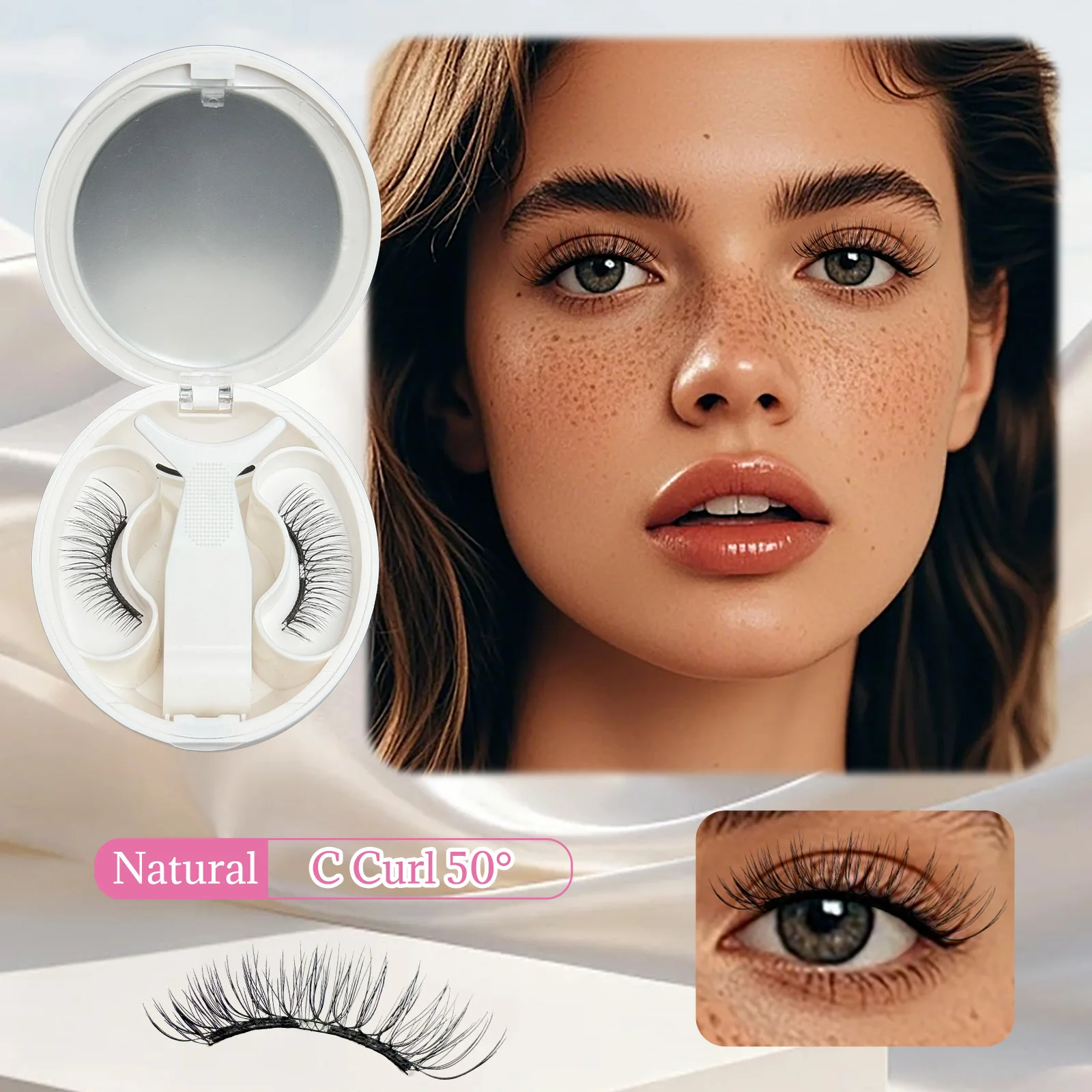 2 Pairs Natural Magnetic Eyelashes with Applicator Clip | Glue-Free Reusable Fake Lashes | 3D Fluffy Wispy False Eyelashes | Long-Lasting No Liner Lash Set