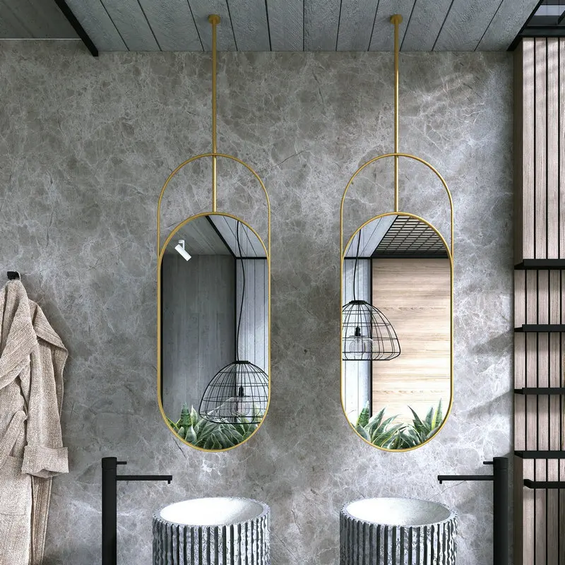 Washroom Decorative Bath Mirrors Self Haircut Cabinet Wall Mounted Oval Shaving Bath Mirrors Smart Miroir Mural Mirrors LG50JZ