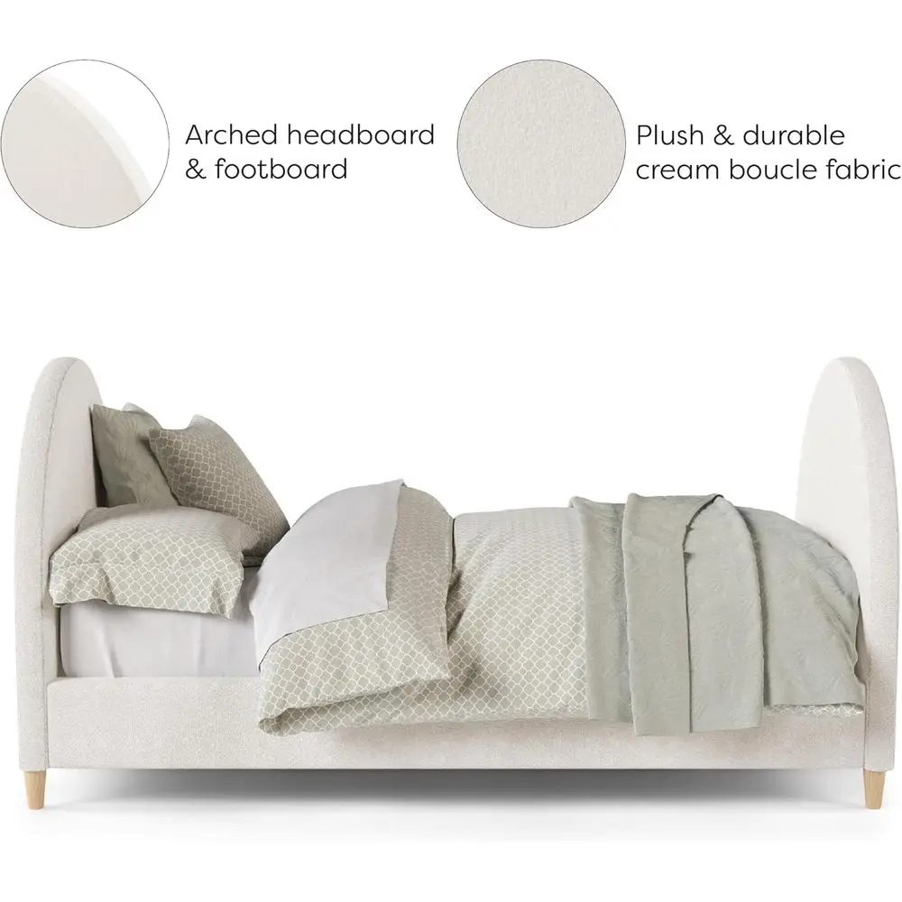 Cream White Fabric Arched Daybed with Twin Platform Bed, Boho-Chic Style, Solid Wood Legs, No Box Spring Needed