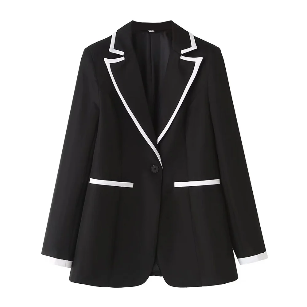 2024ZAR * Spring/Summer New Women\'s Style Versatile Slimming Casual Black and White Color Block Suit Coat