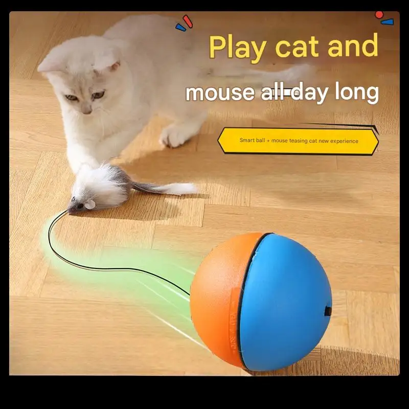 Smart Auto-Avoidance Jumping Ball for Cats, Flashing Chew-Proof Rolling Toy with Type-C (Blue-Orange Mix/Gray)
