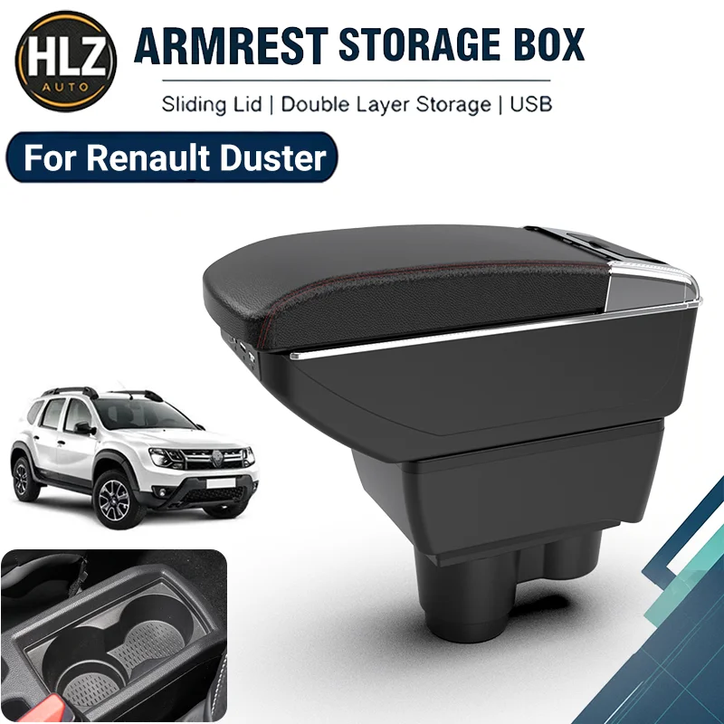For Renault Duster Car Armrest Box Center Console Storage with Cup Holder No Drilling Car Retrofit Part