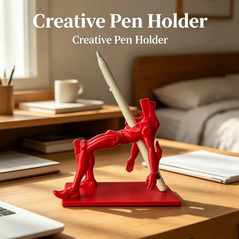 3D Printed Mecha Warrior Pen Holder Pierced By Spear Broken Robot Anime Apple Pencil Organizer Rack Office Desk Decor Ornament