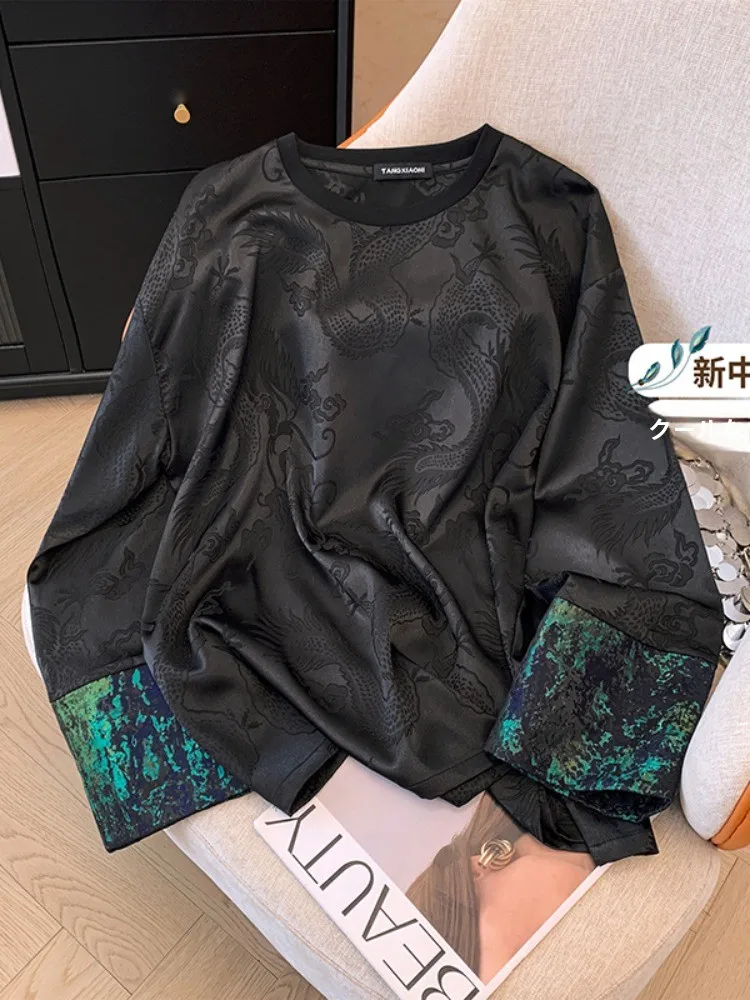 Elegant Silk Shirt Ladies' Premium Dragon Year Embroidery Satin Fabric Chic Top Chinese Style Clothing Ladies' Premium Shirt
