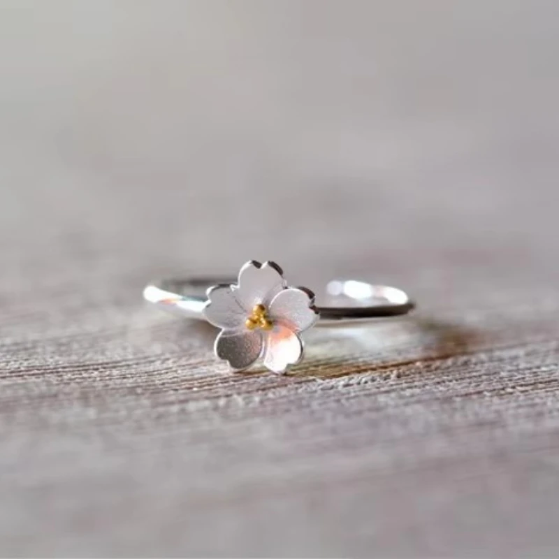 925 Sterling Silver kwiat wiśni otwarte pierścionki dla kobiet hipoalergiczna moda dziewczyna srebro-biżuteria — zdjęcie 6