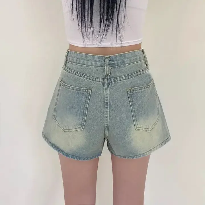 Jean taille haute coréen pour femmes, jupe trapèze asymétrique ceinturée, pantalon épicé pour filles, short en Denim de petite taille, été