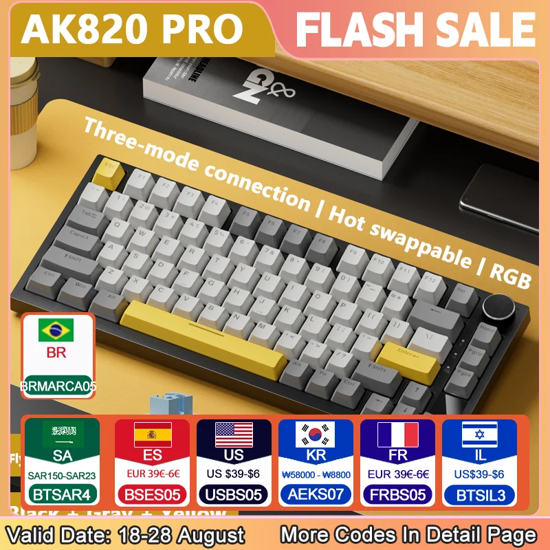 

Ajazz Gaming Keyboard Wireless AK820 Hot Swap Russian Version Keyboard Layout Russian Layout